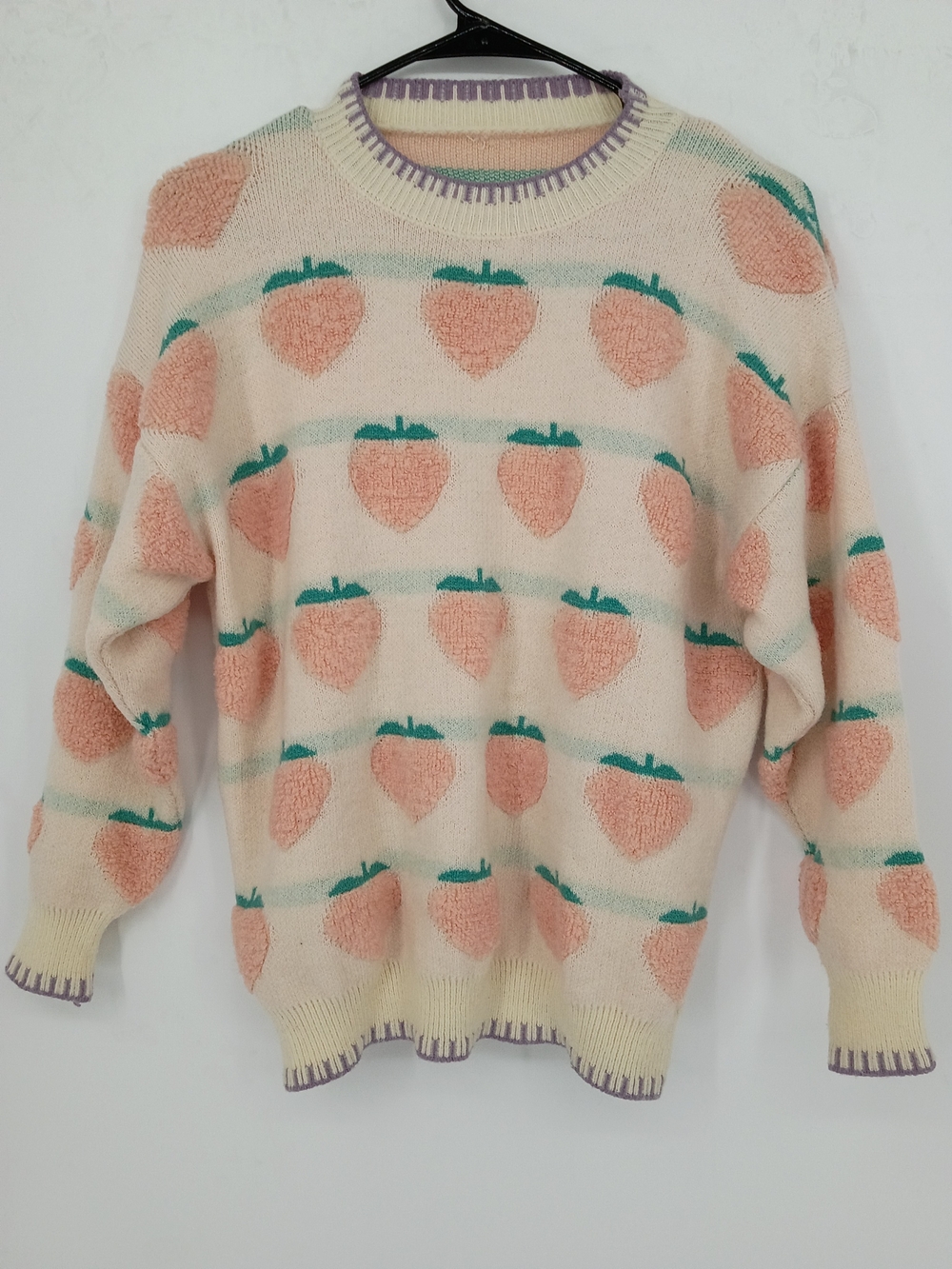 Kawaii babe Cream PeachPattern Crewneck Sweater Coqutte Cottagecore Small Medium